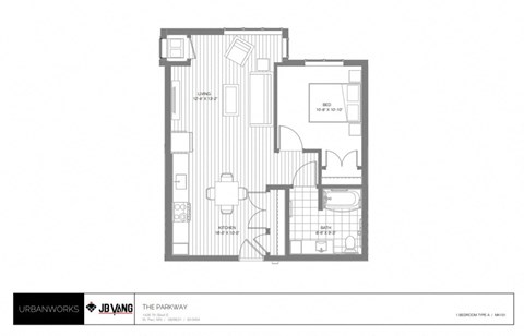 Floor plan for 1 bed, 1 bath